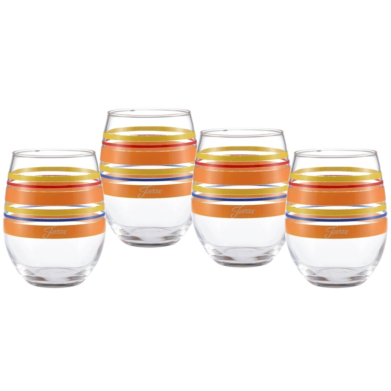 15 oz. Fiesta Sienna Sunset Stripes Stemless Wine  Set of 4