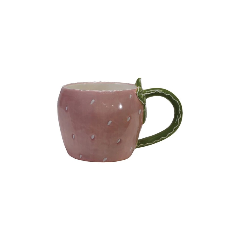 Hand-Painted Stoneware Strawberry Mug 12 oz
