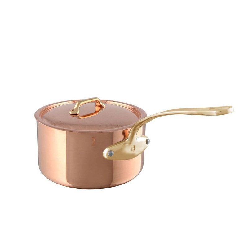 Mauviel M’Heritage M’200 B Copper Sauce Pan With Lid, Brass Handle, 0.8-Qt
