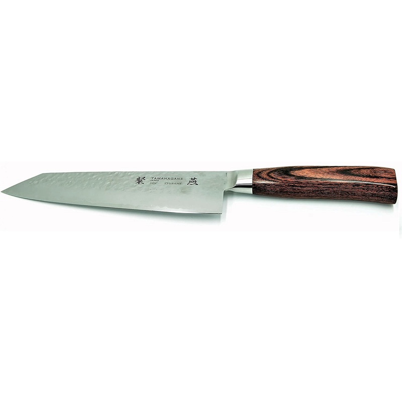 Tamahagane San Tsubame 3-ply Special Steel Chef’s Knife with Brown Pakkawood Handle, 7.5-Inches