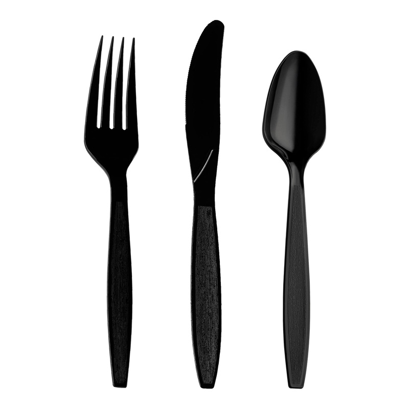 Black Disposable Plastic Cutlery Set – 100 Spoons, 100 Forks and 100 Knives