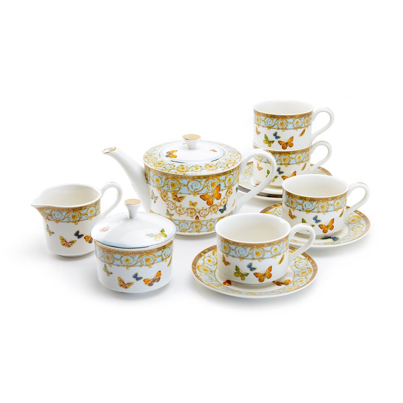 Butterflies with Blue Ornament Fine Porcelain Tea Set