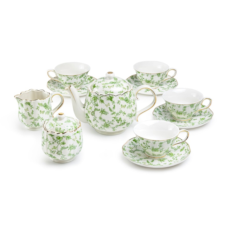 Greeny Garden Fine Porcelain 11-Piece Tea Set