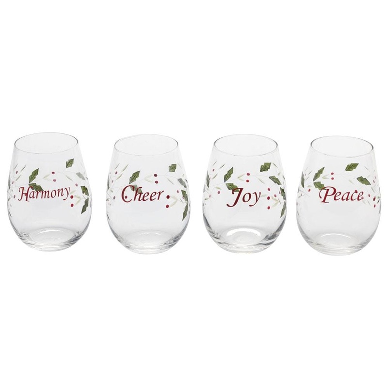 Winterberry Set of 4 Sentiments Stemless Wine Glasses