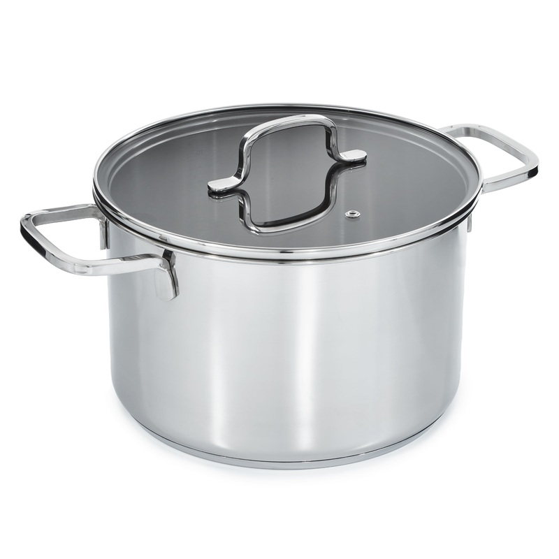 BergHOFF DiNA Helix Recycled 18/10 Stainless Steel 10″ Stockpot 7qt., Glass Lid