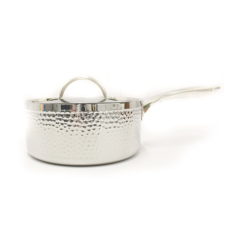 BergHOFF Vintage Tri-Ply 18/10 Stainless Steel 7″ Saucepan 2qt. with Lid, Hammered