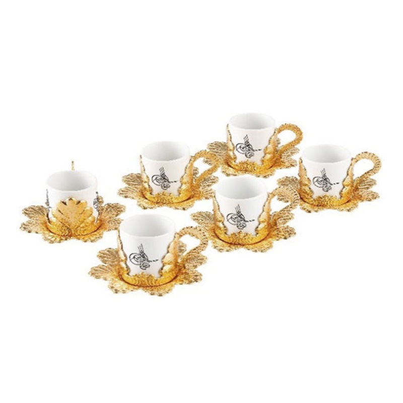 Handmade Authentic Arabic Espresso Cups with Saucers, 2.36 Oz
