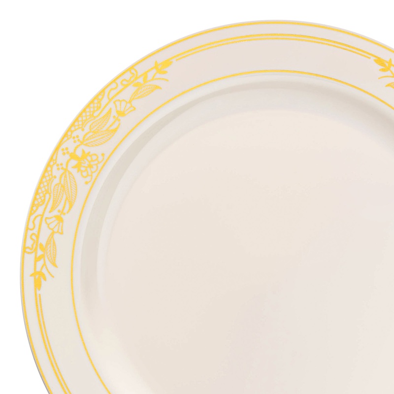 Ivory with Gold Harmony Rim Plastic Appetizer/Salad Plates (7.5″)