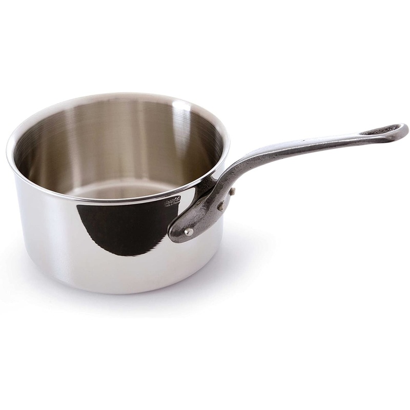 Mauviel M’Cook Ci 3.6 Quart Stainless Steel Covered Saucepan w/Cast Iron Handle, 7.8 Inch