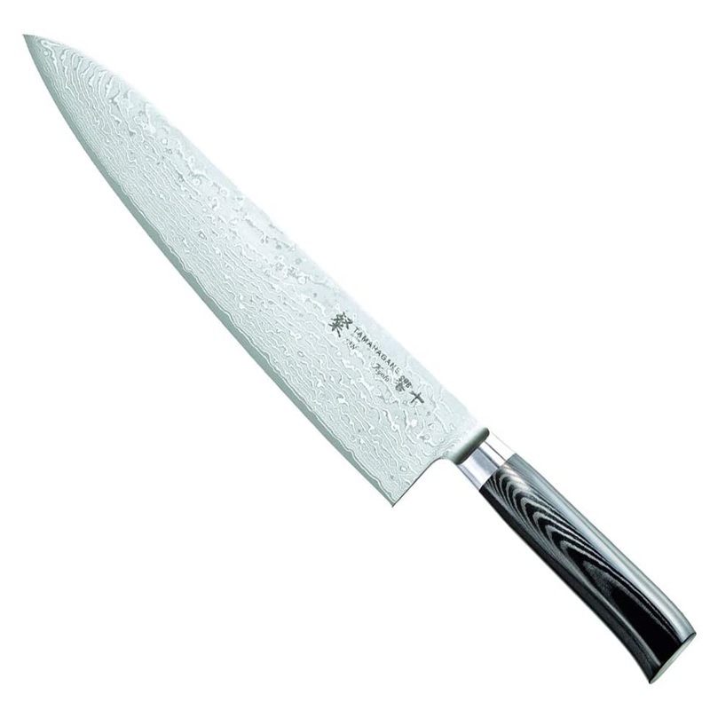 Tamahagane San Kyoto Damascus Steel Chef’s Knife with Black Mikarta Handle, 10.5-Inches