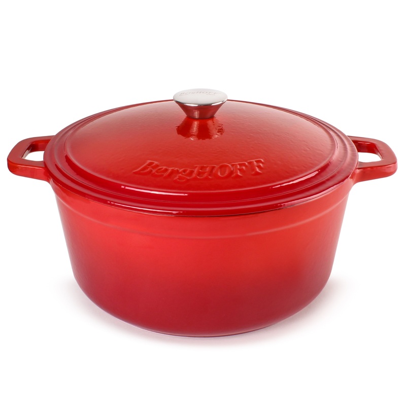 BergHOFF Neo Cast Iron 7qt. Round Dutch Oven 11″ with Lid, Red