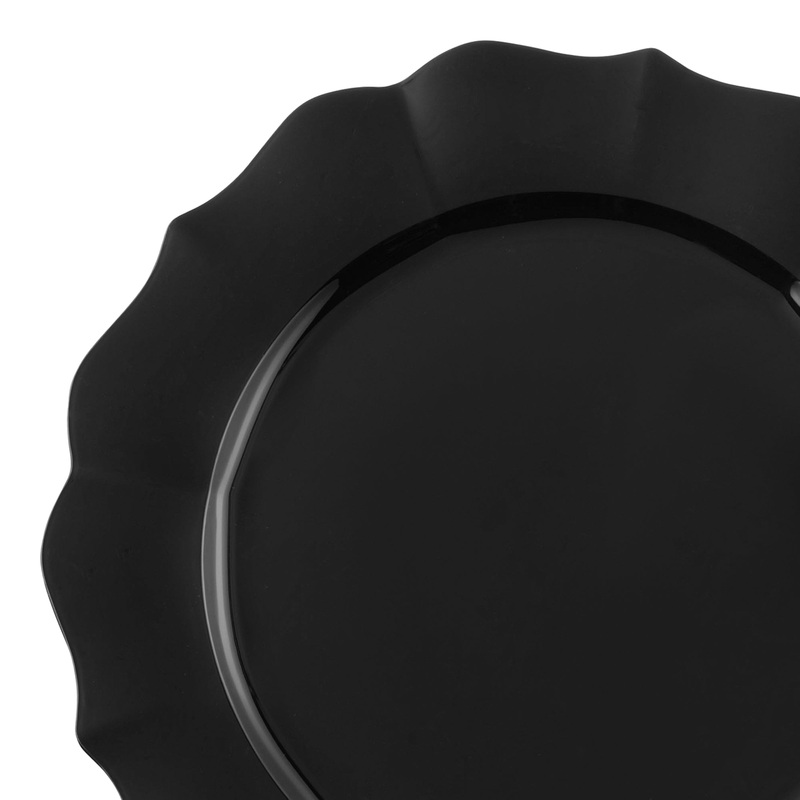 Black Round Lotus Plastic Dinner Plates (10.25″)