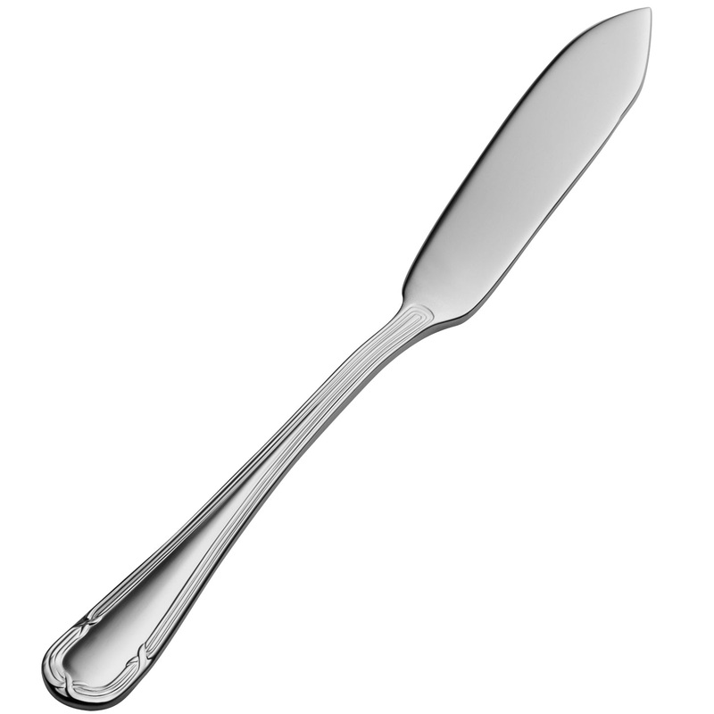 Bon Chef S813 Florence 6 3/4″ 18/10 Stainless Steel Flat Handle Butter Spreader – 12/Pack