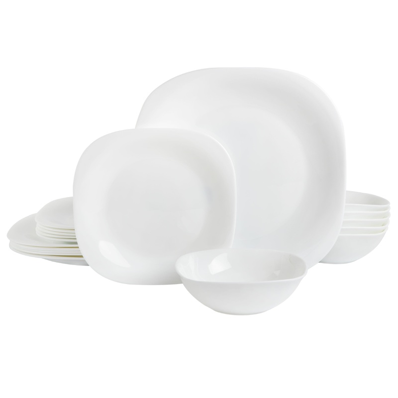 Gibson Home Ultra Soft Square 18-Piece Opal Glass Dinnerware Set