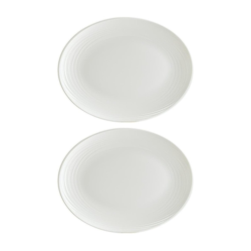 Loop 9.75″ x 7.5″ x h:1″ Oval Warm White Porcelain Platter (Set of 2)