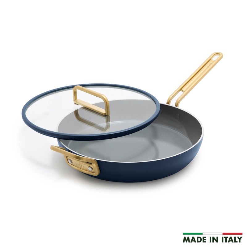 Stanley Tucci Ceramic Nonstick 12″ Frypan with Lid | Marino Blue