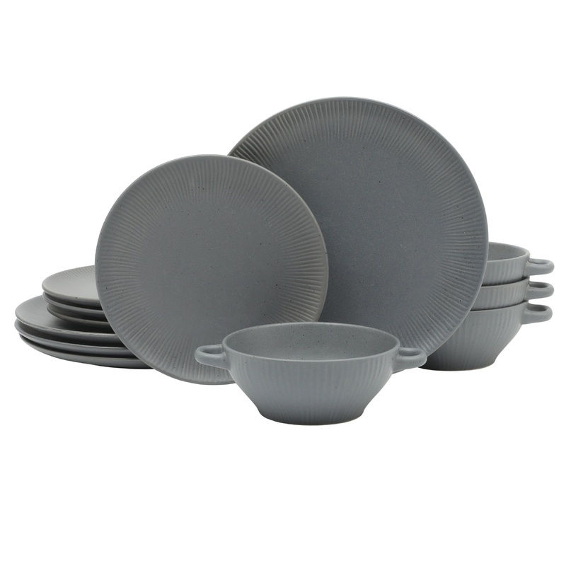 Gibson Elite Clover Hill 12-Piece Stoneware Dinnerware Set  Embossed Plates and Bowls with Matte Speckled Reactive Glaze, Service for 4  Microwave & Dishwasher Safe