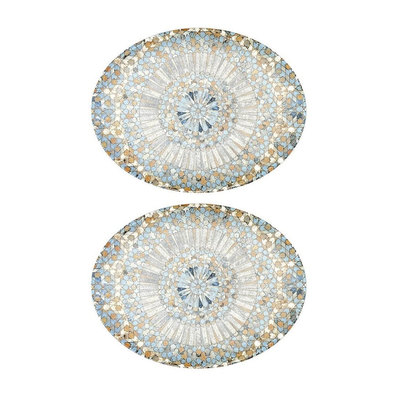 Luca Mosaic Matte 9.75″ x 7.5″ x h:1″ Oval Decorated Porcelain Platter (Set of 2)