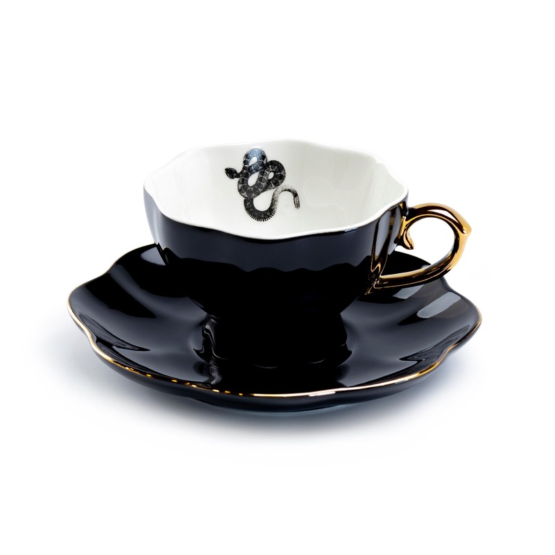Snake Black Gold Tea Cup and Saucer