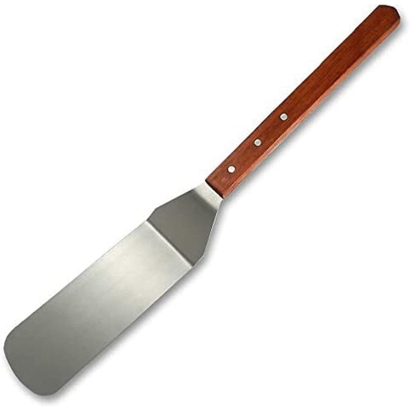 8″ x 3″ Stainless Steel Solid Turner with 21″ Long Wooden Handle – Scraper Spatula Hamburger Pancake Flipper Great for BBQ Grill and Flat Top Griddle Commercial Grade