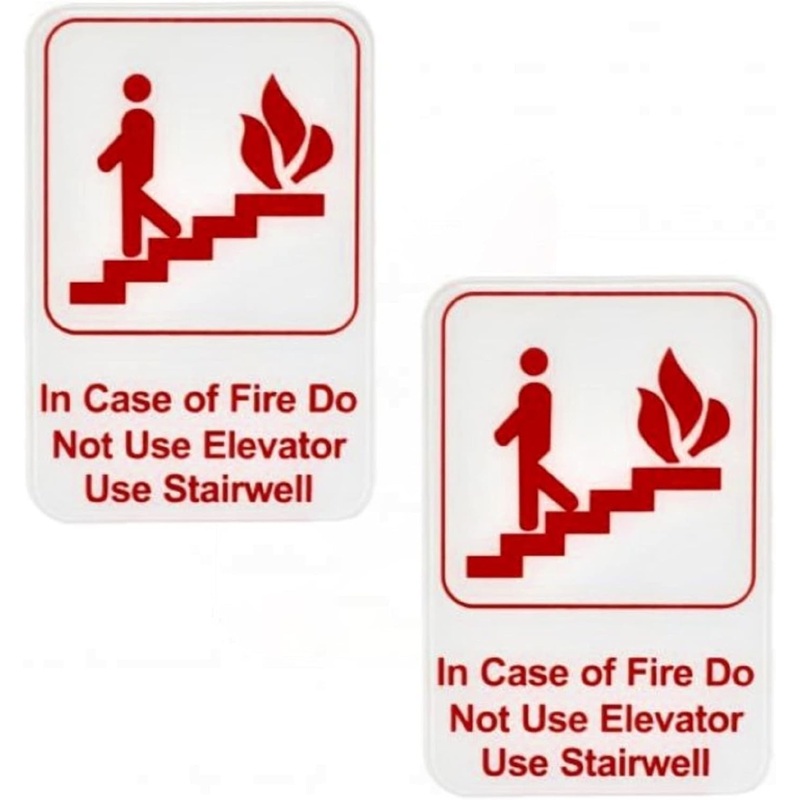 6″ x 9″ In Case of Fire Do Not Use Sign with Easy Peel Self-Adhesive Red on White Color Set of 2- Waterproof Self Adhesive Store Signs Indoor/Outdoor Warning Marker Home Business Use