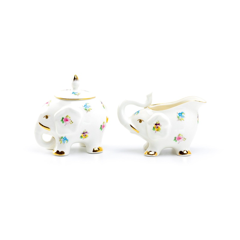 Floral Elephant Fine Porcelain Sugar & Creamer Set