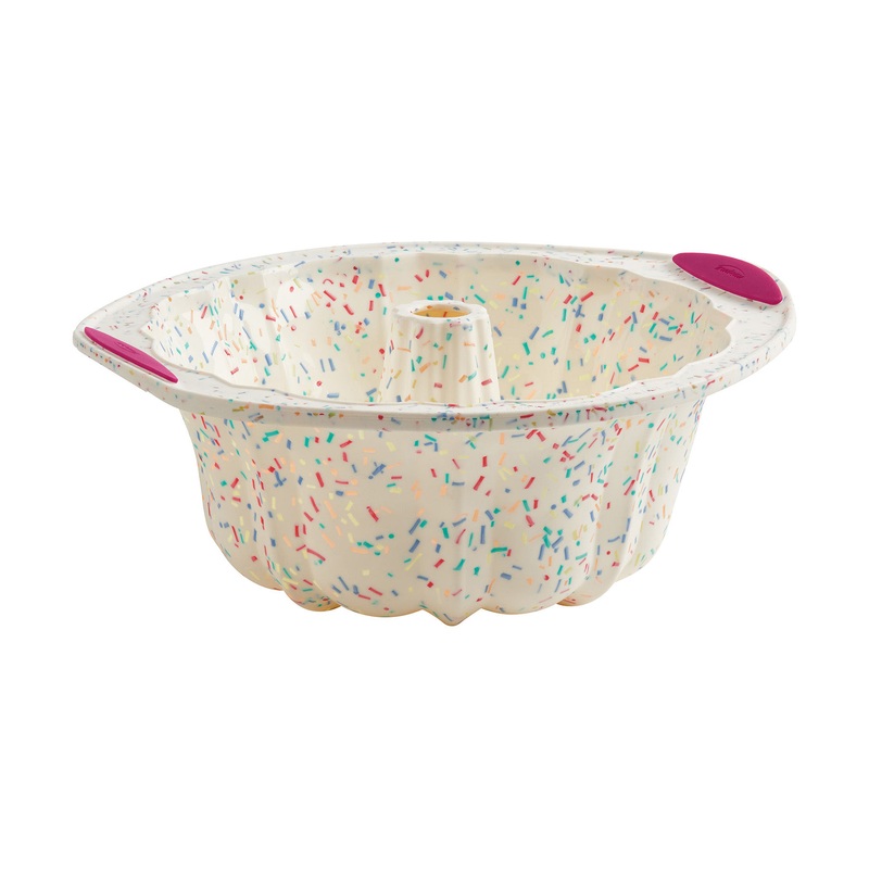 Trudeau Structure Silicone 10 Cup Fluted Cake Pan, Confetti/Fuchsia