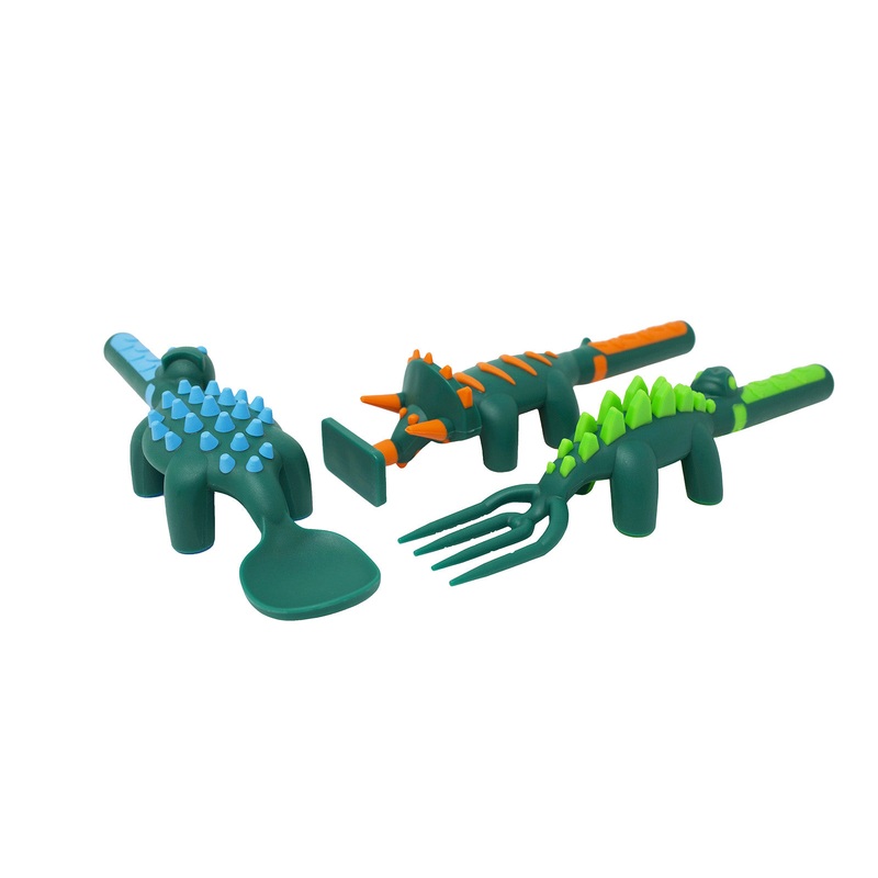 Constructive Eating Set of 3 Dino Eating Utensils for Kids and Toddlers