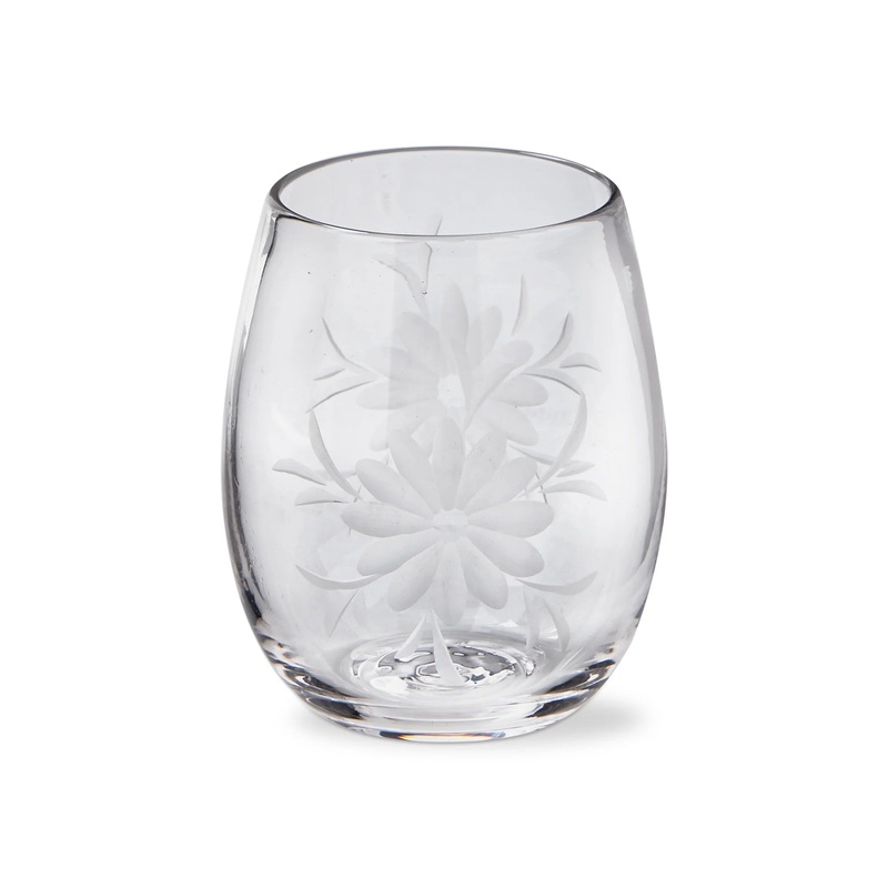 Fleur Etched Stemless Wine Glass