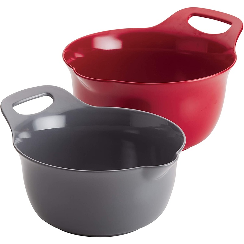 Rachael Ray Tools and Gadgets Nesting Mixing Bowl Set, 2-Piece, Red and Gray