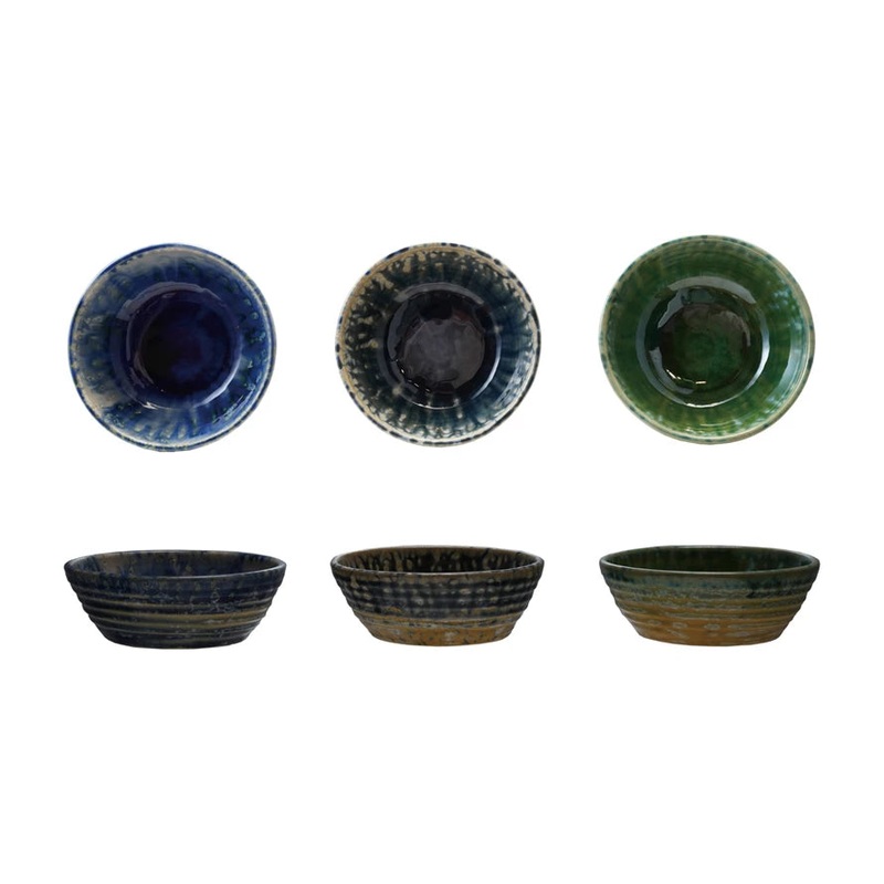 Stoneware Bowl, Reactive Crackle Glaze, 5.75″ W, 3 Colors