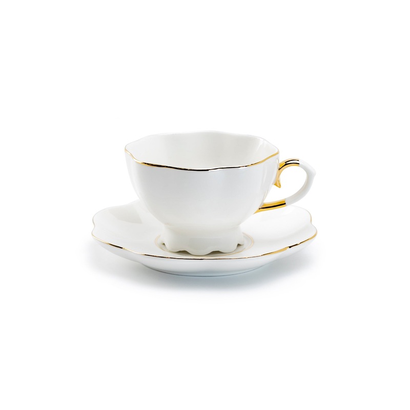 White Gold Scallop Fine Porcelain Tea Cup and Saucer – CLEARANCE