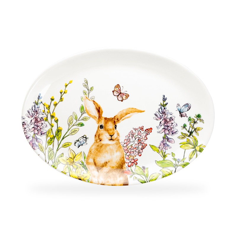 15.25″ Spring Garden Bunny Oval Serving Platter