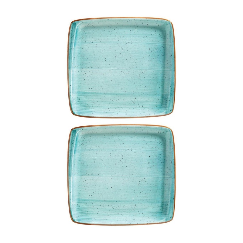Aqua 8.5″ x 8″ Square Blue Porcelain Plate (Set of 2)