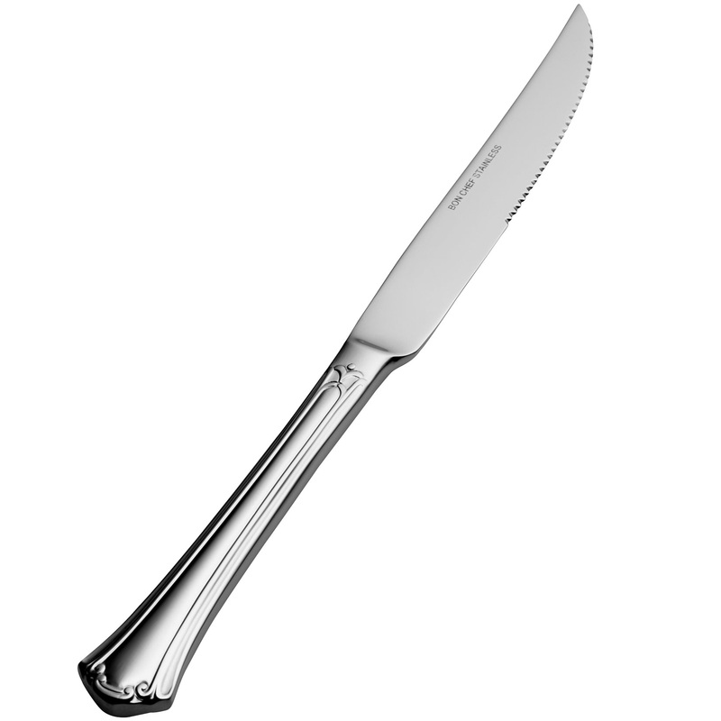 Bon Chef S2115 Breeze 10 1/8″ 13/0 Stainless Steel Extra Heavy Weight European Solid Handle Steak Knife – 12/Pack