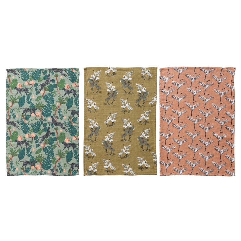 Cotton Double Cloth Kitchen Towel w Animal Pattern, 3 Styles