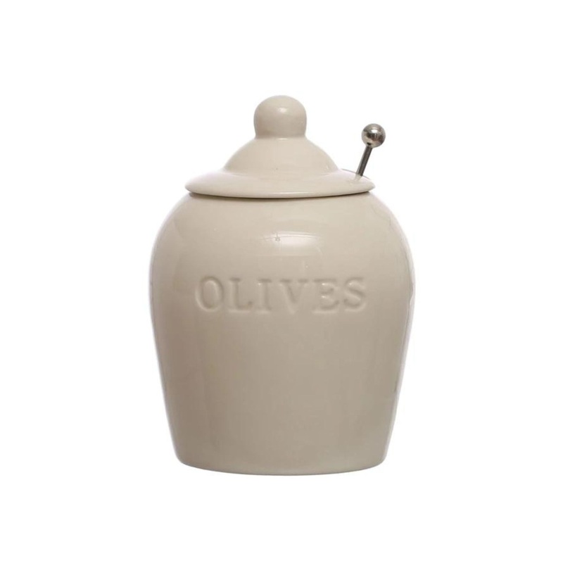 Olive Jar – Stoneware w/Slotted Spoon