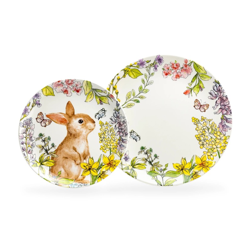 Spring Garden Bunny Salad + Dinner Plate Set – 2