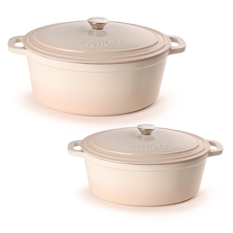 BergHOFF Neo 4Pc Cast Iron Cookware Set, 5qt. & 8qt. Oval Dutch Ovens, Matching Lids, Meringue