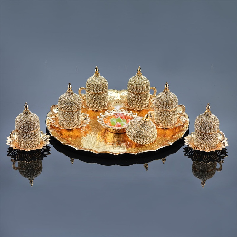 Crystal Coated Coffee Cups Set with Tray and Candy Bowl, 1.69 oz