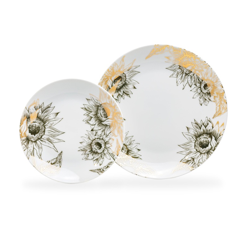 Gold Sunflowers Fine Porcelain Dessert/Dinner Plate