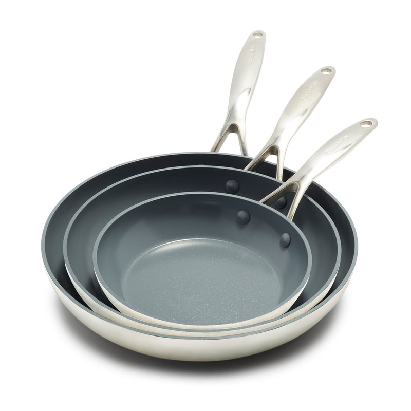 Valencia Pro Ceramic Nonstick 8″, 9.5″, and 11″ Frypan Set | Cream