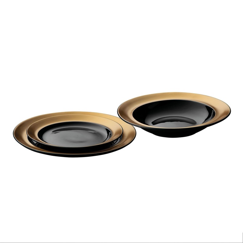 BergHOFF GEM 3pc Porcelain Plate Set, Black and Gold