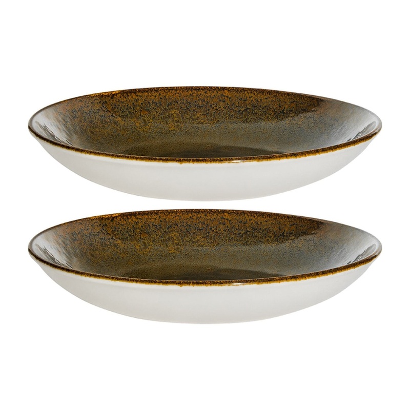 Tierra dia.10″ h:2″ 44 oz. Round Brown Porcelain Bowl (Set of 2)