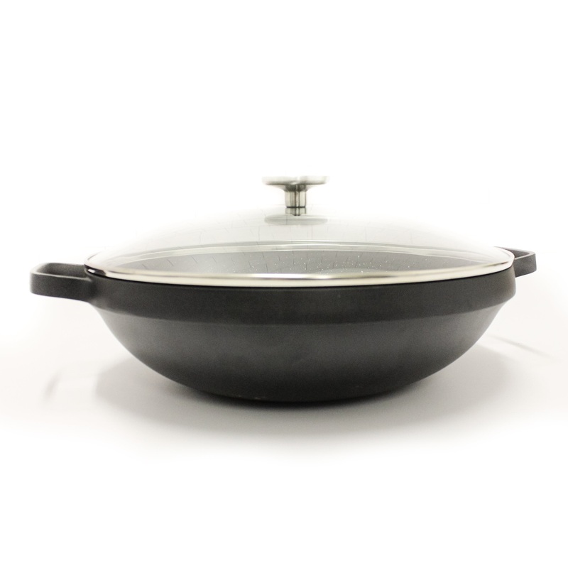 BergHOFF GEM Non-stick 12.5″ Chinese Wok 5.7Qt., Black, Glass Lid