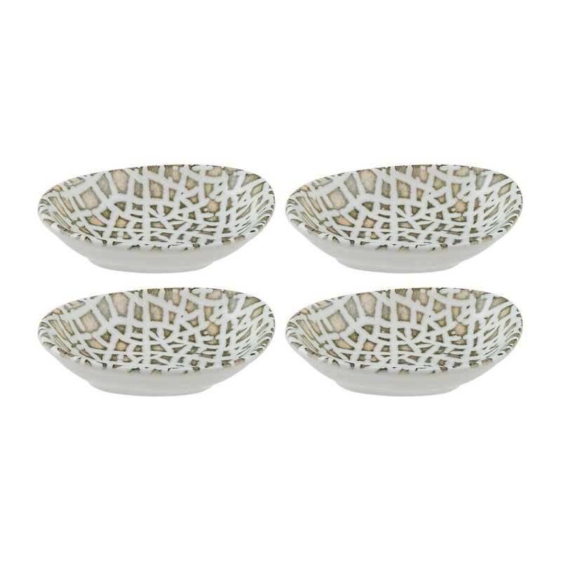 Lapya Wood 4″ x 3″ x h:0.75″ 1 oz. Organic Decorated Porcelain Bowl (Set of 4)