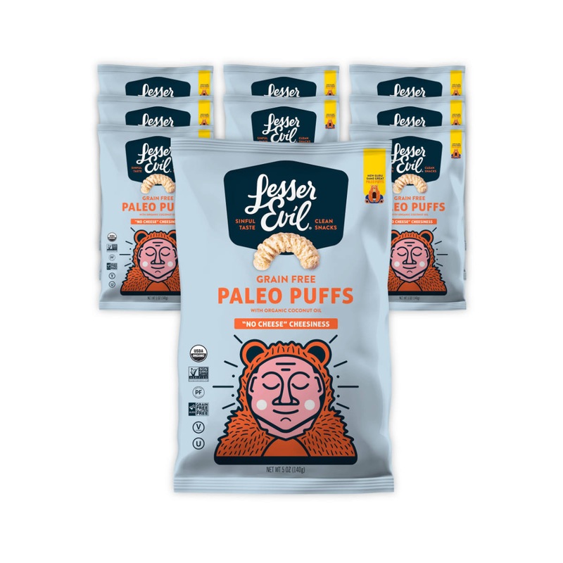 LesserEvil “No Cheese” Cheesiness Paleo Puffs 5oz (Case of 9 Bags)