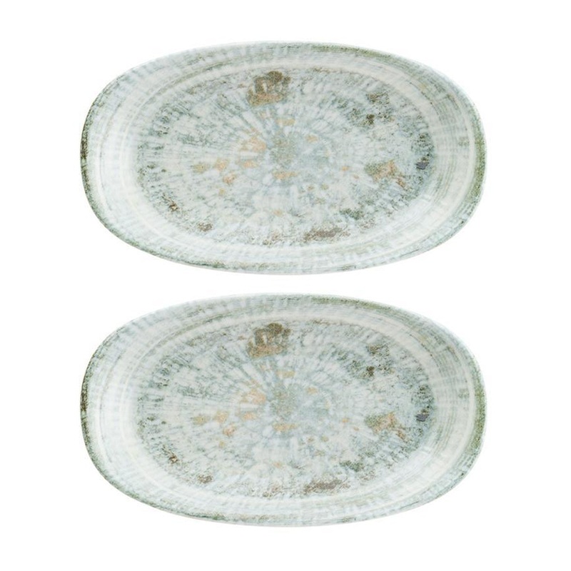 Odette 7.5″ x 4.25″ x h:1″ Oval Decorated Porcelain Platter (Set of 2)
