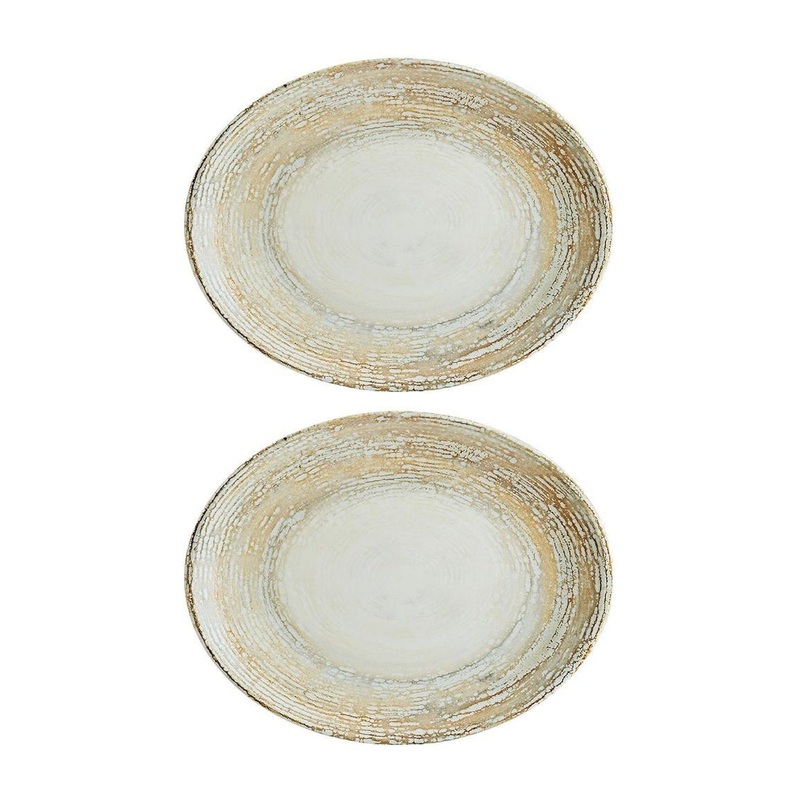 Patera 9.75″ x 7.5″ x h:1″ Oval Decorated Porcelain Platter (Set of 2)
