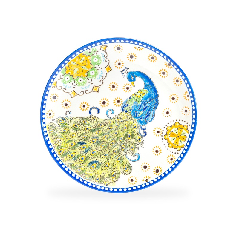 8.25″ Blue Peacock Hand Crafted and Painted Dessert/Salad Plate